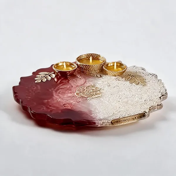 Resin_Devotional_Floral_Handcrafted_Pooja_Thali_Set_Red_White_Gold