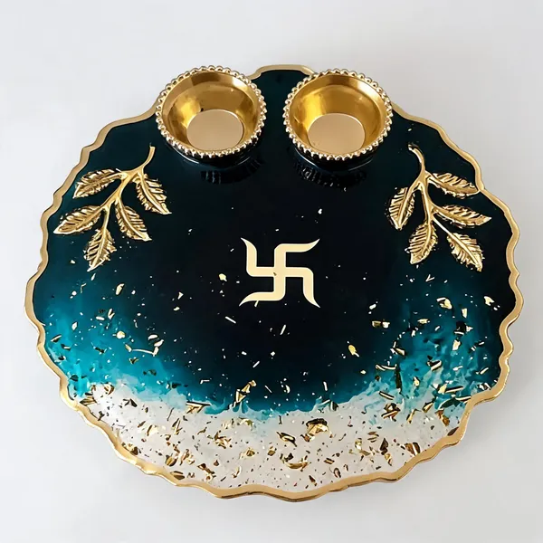 Resin_Devotional_Swastik_Motif_Pooja_Thali_Set_Blue_Gold