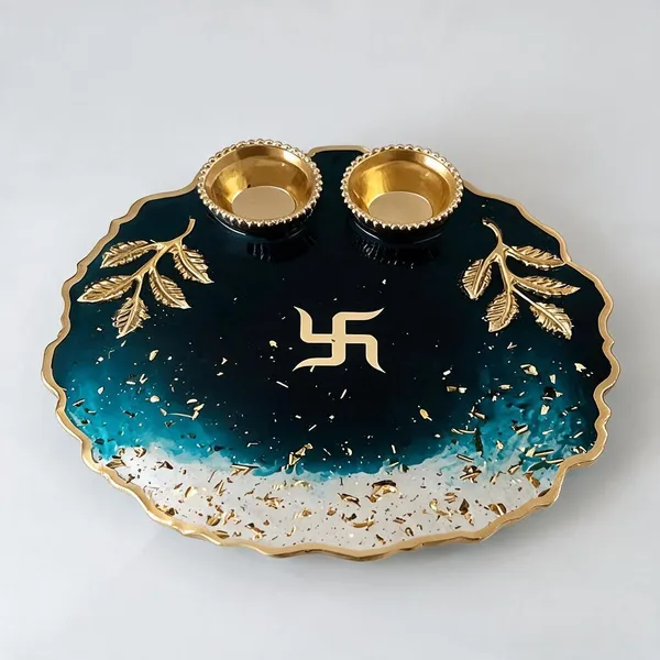 Resin_Devotional_Swastik_Motif_Pooja_Thali_Set_Blue_Gold