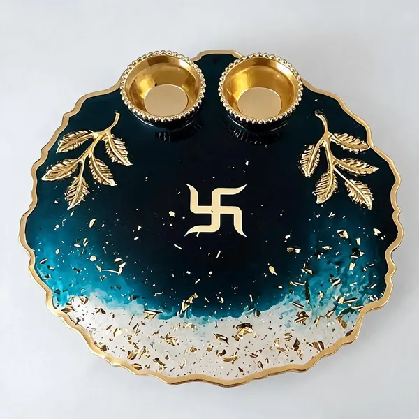 Resin_Devotional_Swastik_Motif_Pooja_Thali_Set_Blue_Gold