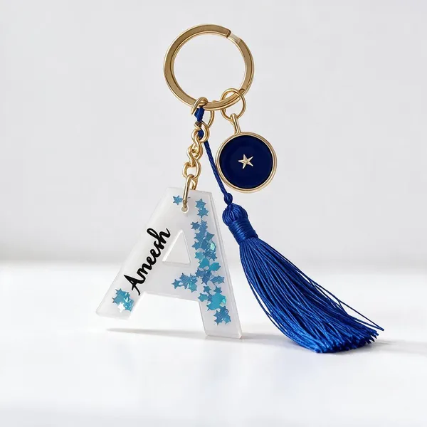 Blue_White_Resin_Glitter_Alphabet_Letter_A_Initial_Keychain