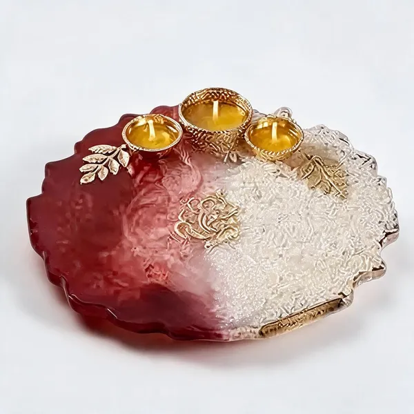 Resin_Devotional_Floral_Handcrafted_Pooja_Thali_Set_Red_White_Gold