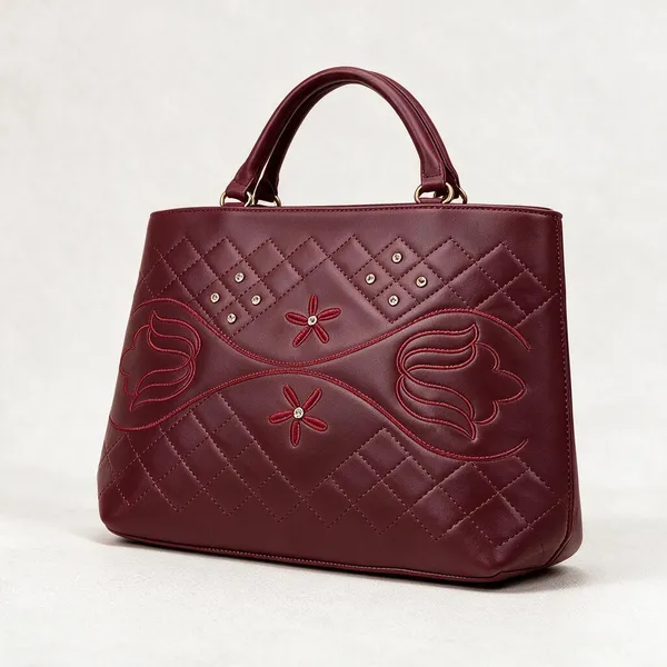 Maroon_Leather_Embroidered_Tote_Handbag_For_Women