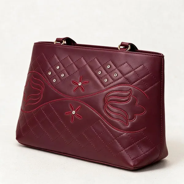 Maroon_Leather_Embroidered_Tote_Handbag_For_Women