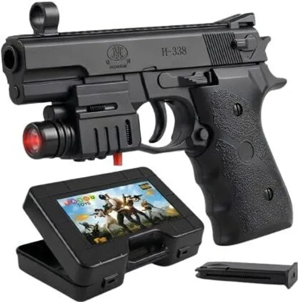 Anjal_artist_H-338_Toy_Pistol_Gun_with_Laser_Light,_Carry_Storage_Case,_Manual_Spring_Action_Guns_&_Darts_(Black)