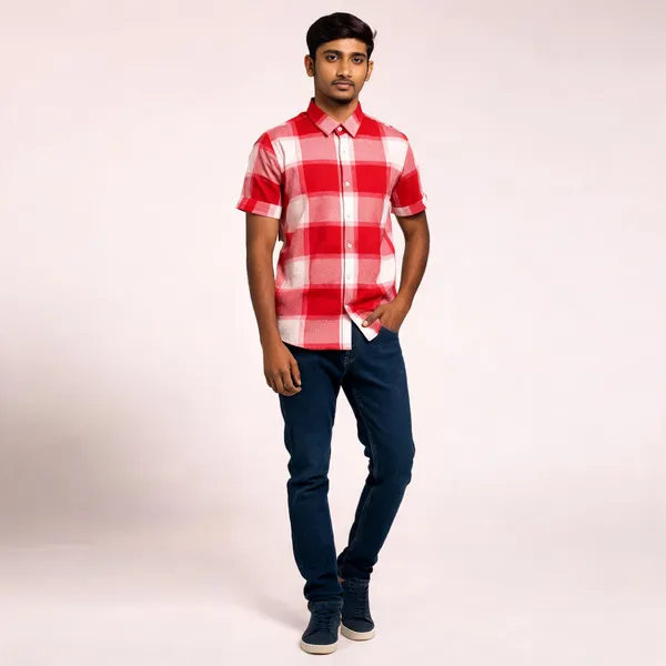 Red_Checked_Short_Sleeve_Shirt_for_Men