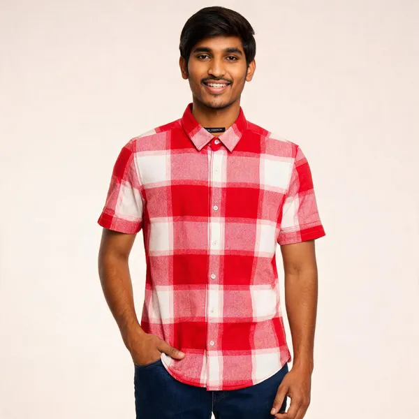 Red_Checked_Short_Sleeve_Shirt_for_Men