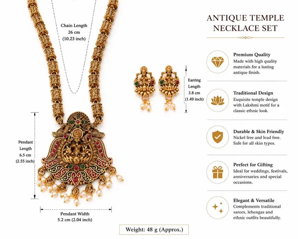Gold_Tone_Lakshmi_Pendant_Necklace_And_Earrings_Set