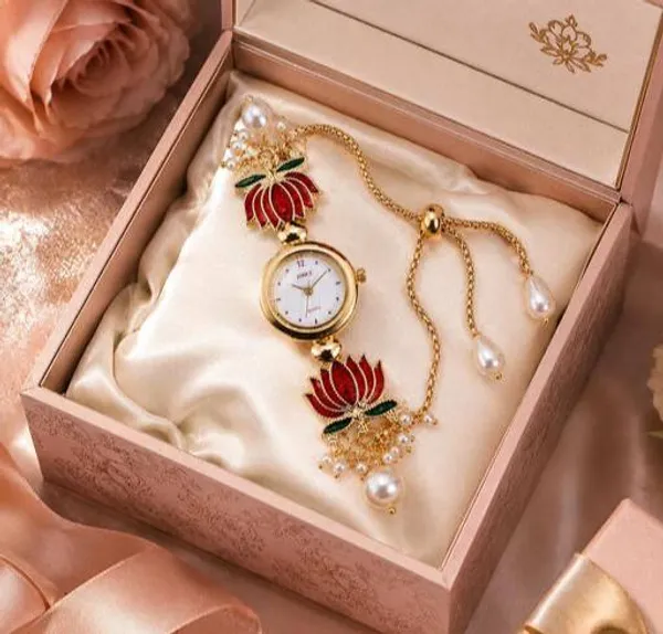 Gold_Tone_Floral_Pendant_Watch_Set_for_Women