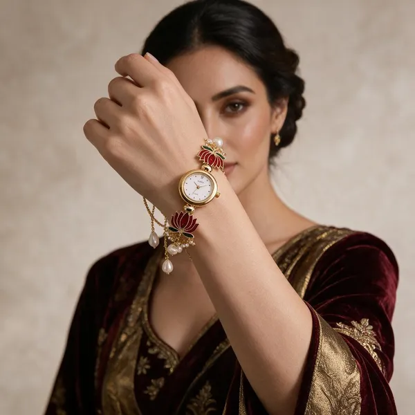 Gold_Tone_Floral_Pendant_Watch_Set_for_Women