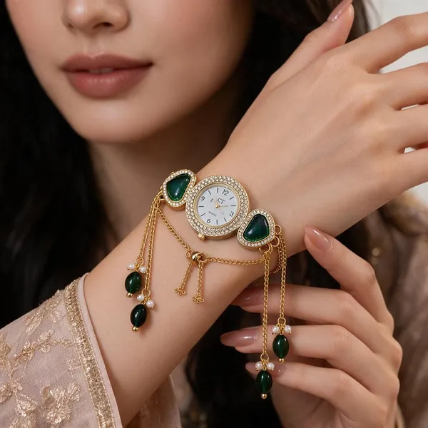 Gold_Green_Stone_Bracelet_Watch_for_Women