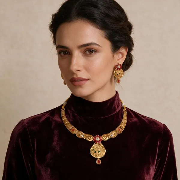 Gold_Traditional_Necklace_And_Earrings_Set_for_Women