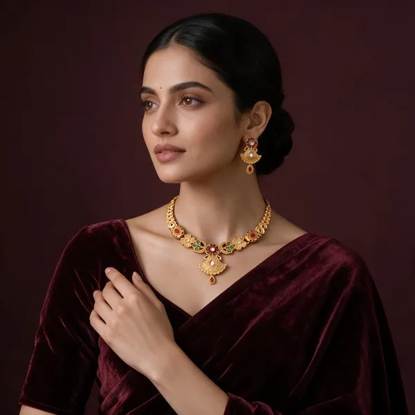 Gold_Tone_Traditional_Necklace_And_Earrings_Set_For_Women