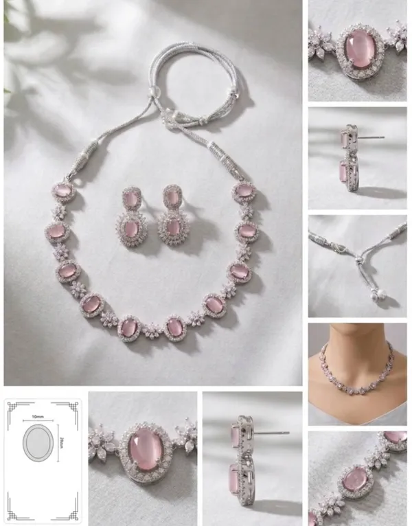 Silver_Tone_Pink_Stone_Necklace_And_Earrings_Set_for_Women