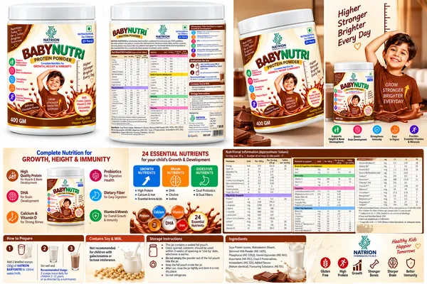 NATRION_BABYNUTRI_Protein_Powder_for_Kids_(2+_Years)_|_Complete_Nutrition_for_Growth,_Height,_Brain_&_Immunity_|_24_Essential_Nutrients_with_DHA_&_Probiotics_|_Delicious_Chocolate_Flavour,_400g