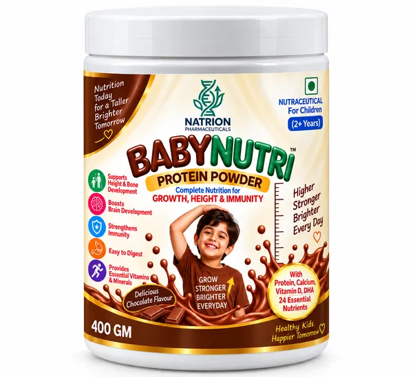 NATRION_BABYNUTRI_Protein_Powder_for_Kids_(2+_Years)_|_Complete_Nutrition_for_Growth,_Height,_Brain_&_Immunity_|_24_Essential_Nutrients_with_DHA_&_Probiotics_|_Delicious_Chocolate_Flavour,_400g