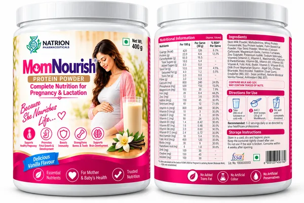NATRION_MomNourish®_Complete_Nutrition_Protein_Powder_for_Pregnancy_&_Lactation_–_Delicious_Vanilla_Flavour_with_DHA,_Essential_Vitamins_&_Minerals_–_400_g