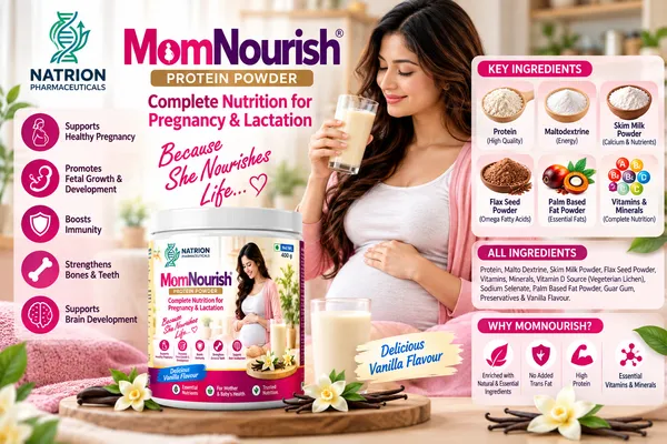 NATRION_MomNourish®_Complete_Nutrition_Protein_Powder_for_Pregnancy_&_Lactation_–_Delicious_Vanilla_Flavour_with_DHA,_Essential_Vitamins_&_Minerals_–_400_g