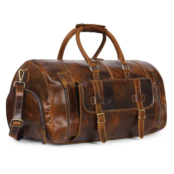 Brown_Leather_Look_Travel_Duffel_Bag_For_Unisex