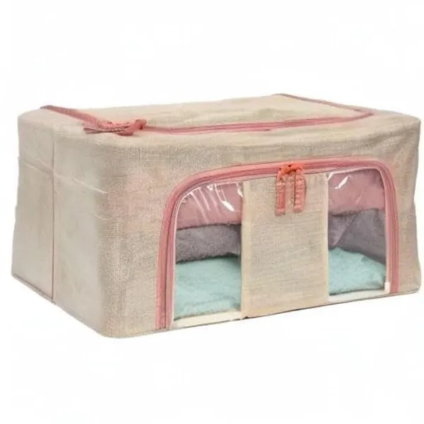 24l_Foldable_Storage_Box_With_Lid_Transparent_Window_Fabric_Clothes_Organizer_With_Zipper_Closure_Wardrobe_Storage_Bag_For_Sarees_Blankets_Toys_Bedding_Household_Items_Pack_Of_2