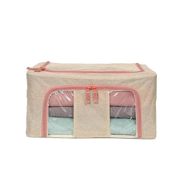 24l_Foldable_Storage_Box_With_Lid_Transparent_Window_Fabric_Clothes_Organizer_With_Zipper_Closure_Wardrobe_Storage_Bag_For_Sarees_Blankets_Toys_Bedding_Household_Items_Pack_Of_2