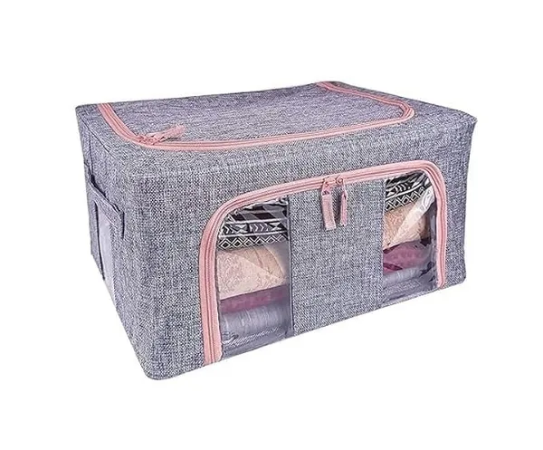 24l_Foldable_Storage_Box_With_Lid_Transparent_Window_Fabric_Clothes_Organizer_With_Zipper_Closure_Wardrobe_Storage_Bag_For_Sarees_Blankets_Toys_Bedding_Household_Items_Pack_Of_2