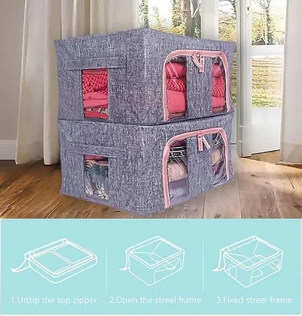 24l_Foldable_Storage_Box_With_Lid_Transparent_Window_Fabric_Clothes_Organizer_With_Zipper_Closure_Wardrobe_Storage_Bag_For_Sarees_Blankets_Toys_Bedding_Household_Items_Pack_Of_2