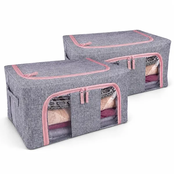 24l_Foldable_Storage_Box_With_Lid_Transparent_Window_Fabric_Clothes_Organizer_With_Zipper_Closure_Wardrobe_Storage_Bag_For_Sarees_Blankets_Toys_Bedding_Household_Items_Pack_Of_2
