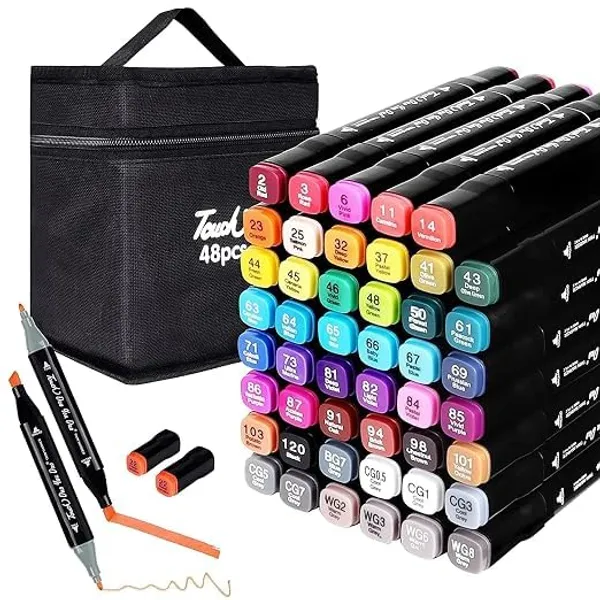 48_Vibrant_Colours_Marker_Set_With_A_Broad_Range_Of_Shades_For_Drawing_Sketching_Craft_Projects_Manga_Lettering_And_Creative_Artwork_At_Home_School_Or_Studio