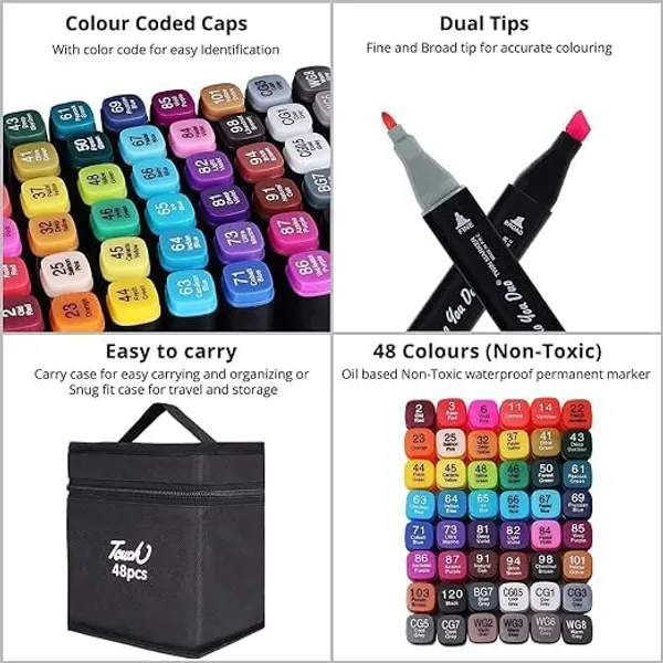 48_Vibrant_Colours_Marker_Set_With_A_Broad_Range_Of_Shades_For_Drawing_Sketching_Craft_Projects_Manga_Lettering_And_Creative_Artwork_At_Home_School_Or_Studio