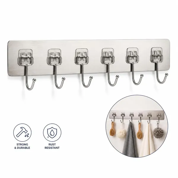 6_In_1_Wall_Hook_Stainless_Steel_Self_Adhesive_Wall_Mounted_Hooks_For_Bathroom_Kitchen_Bedroom_Home_Multi_Purpose_Towel_Clothes_Key_Utility_Hanger_Space_Saving_Hook_Rack