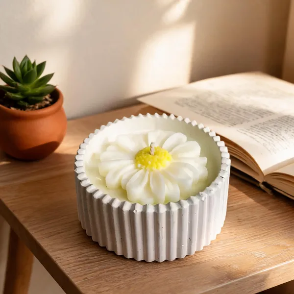 Soya_Wax_Floral_Daisy_Ribbed_Concrete_Jar_Candle