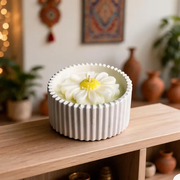 Soya_Wax_Floral_Daisy_Ribbed_Concrete_Jar_Candle
