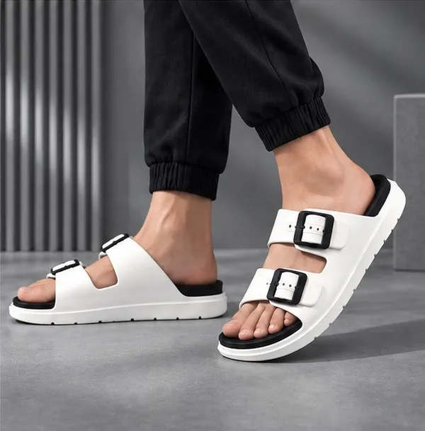 VOOLIO_Men’s_Double_Strap_Buckle_Slides_–_Premium_White_&_Black_Comfort_Sandals