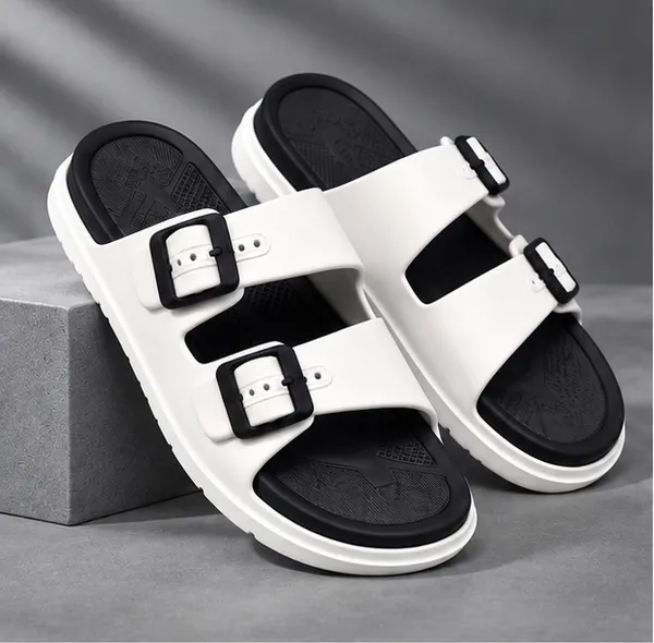 VOOLIO_Men’s_Double_Strap_Buckle_Slides_–_Premium_White_&_Black_Comfort_Sandals