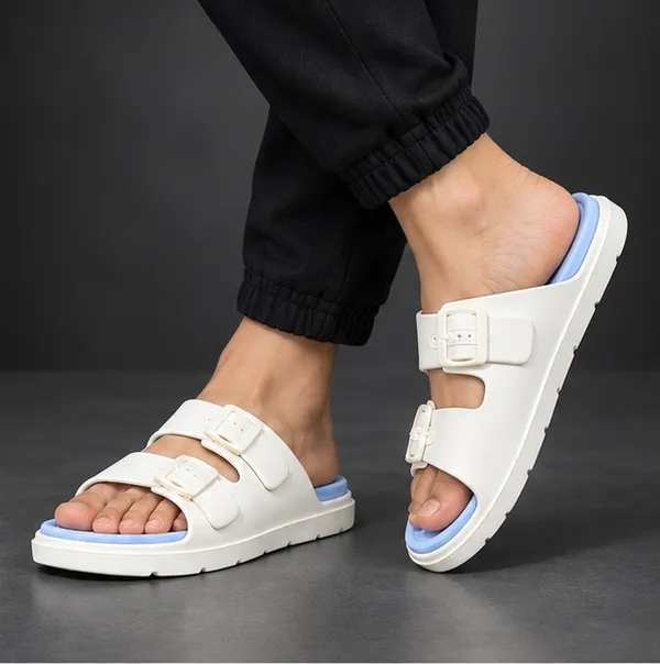 VOOLIO_Men’s_Double_Strap_Buckle_Slides_–_White_&_Sky_Blue_Comfort_Sandals