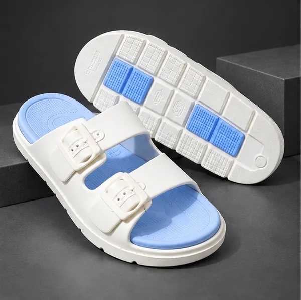 VOOLIO_Men’s_Double_Strap_Buckle_Slides_–_White_&_Sky_Blue_Comfort_Sandals