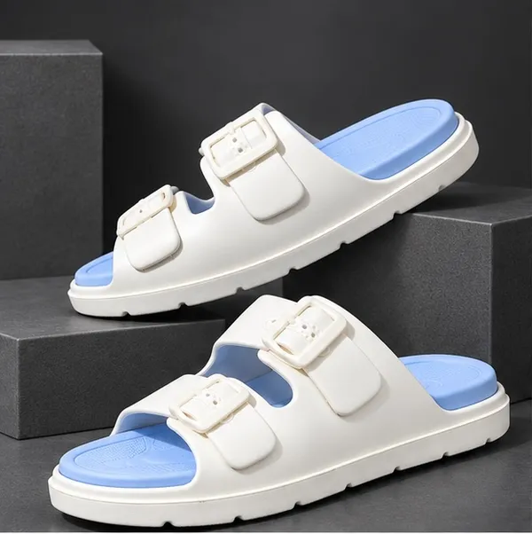 VOOLIO_Men’s_Double_Strap_Buckle_Slides_–_White_&_Sky_Blue_Comfort_Sandals
