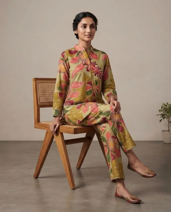 Mustard_Floral_Print_Straight_Kurta_Set_for_Women