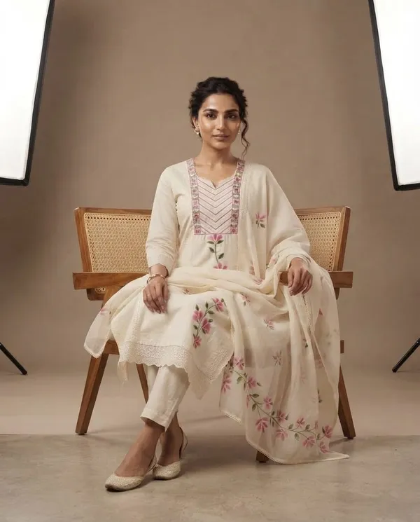 Cream_Khadi_Floral_Straight_Kurta_Set_For_Women