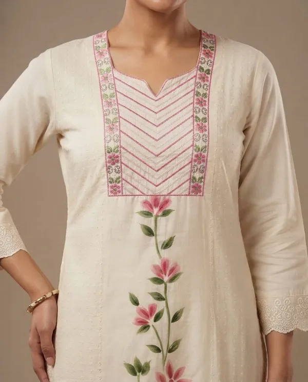 Cream_Khadi_Floral_Straight_Kurta_Set_For_Women