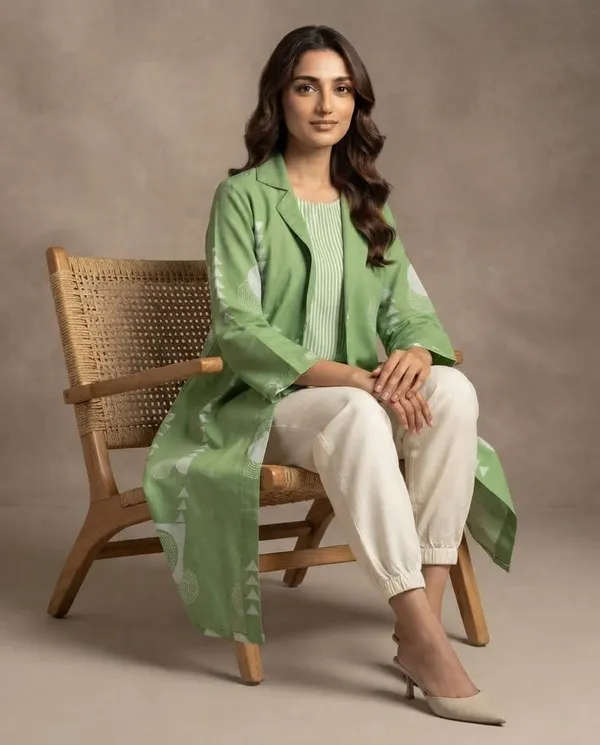Green_Cotton_Printed_Layered_Kurta_Set_For_Women