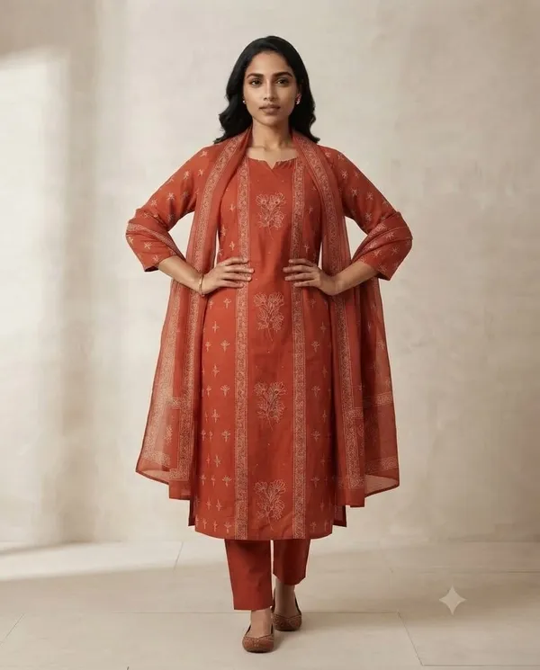 Rust_Cotton_Floral_Print_Straight_Kurta_Set_For_Women