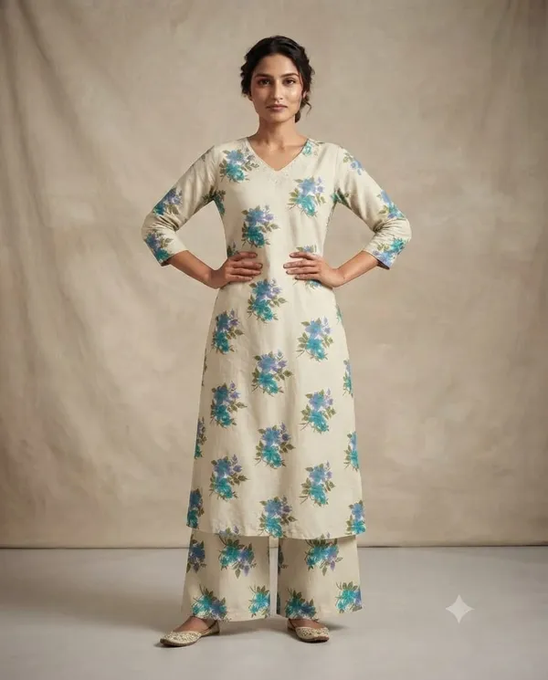 Cream_Floral_Print_Kurta_Set_for_Women