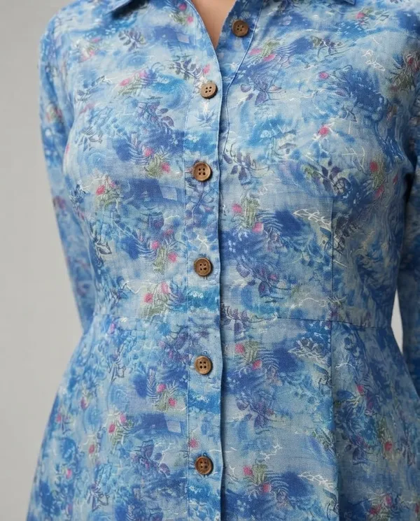 Blue_Cotton_Floral_Print_Shirt_Dress_For_Women