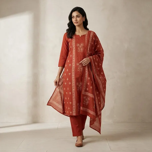 Rust_Cotton_Floral_Print_Straight_Kurta_Set_For_Women