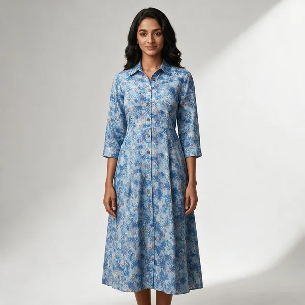 Blue_Cotton_Floral_Print_Shirt_Dress_For_Women