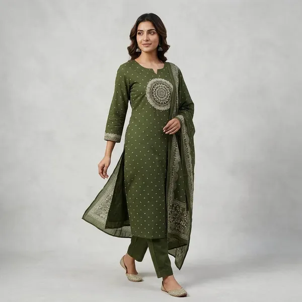 Olive_Green_Printed_Straight_Kurta_Set_For_Women