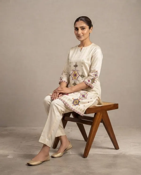 Cream_Pure_Gaji_Embroidered_Straight_Kurta_Set_For_Women