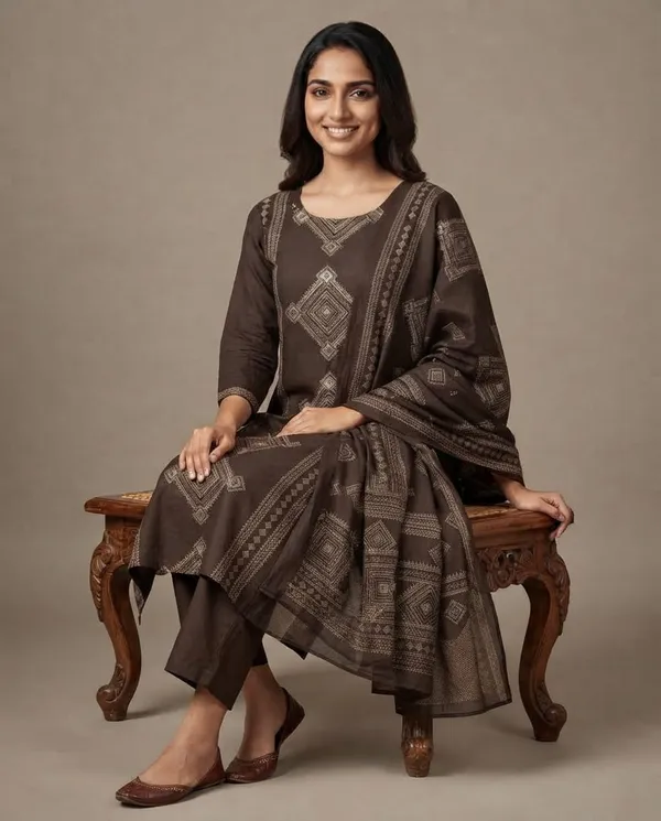 Brown_Mal_Cotton_Printed_Kurta_Set_For_Women